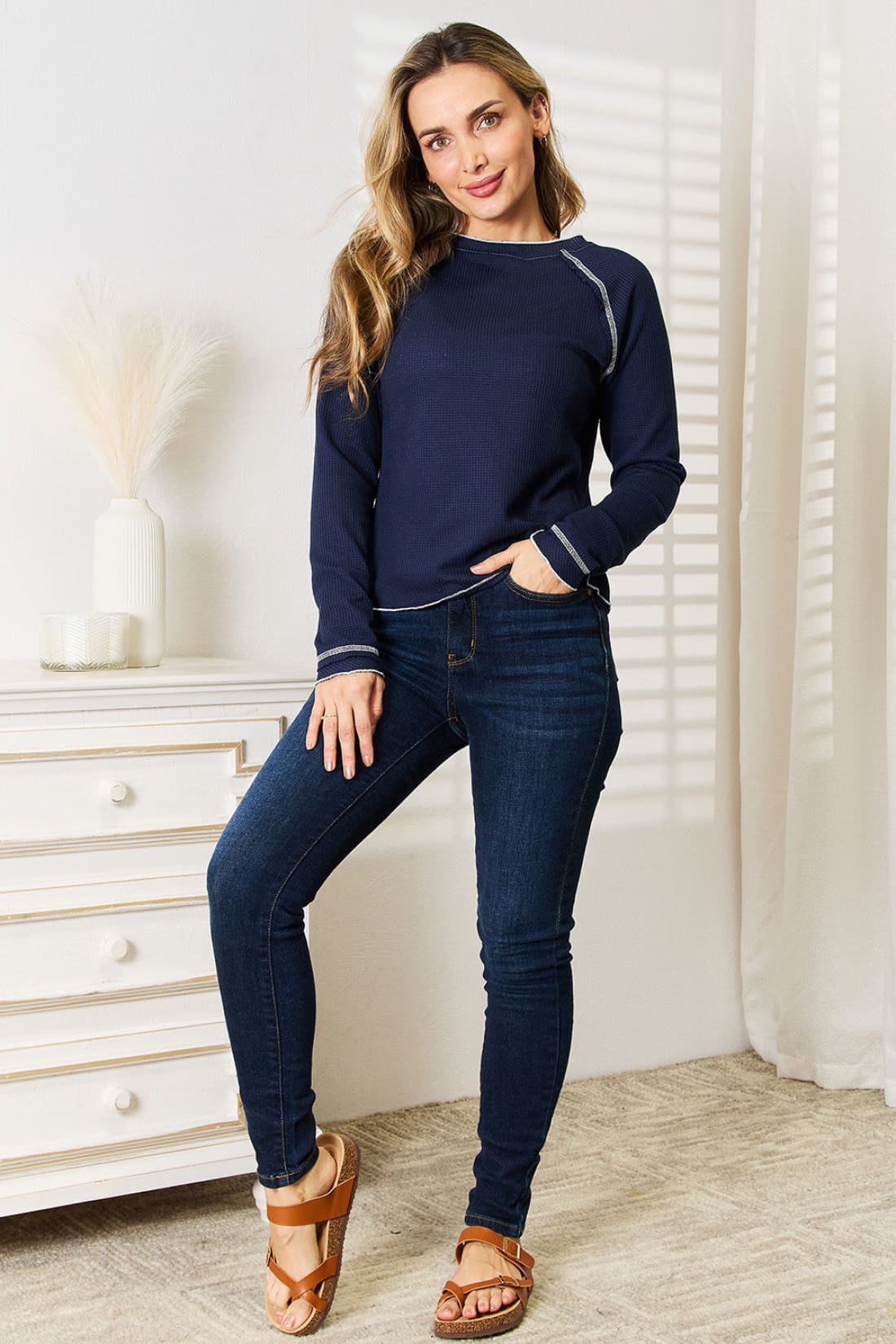 Long Raglan Sleeve Round Neck Top | Long Sleeve Tops