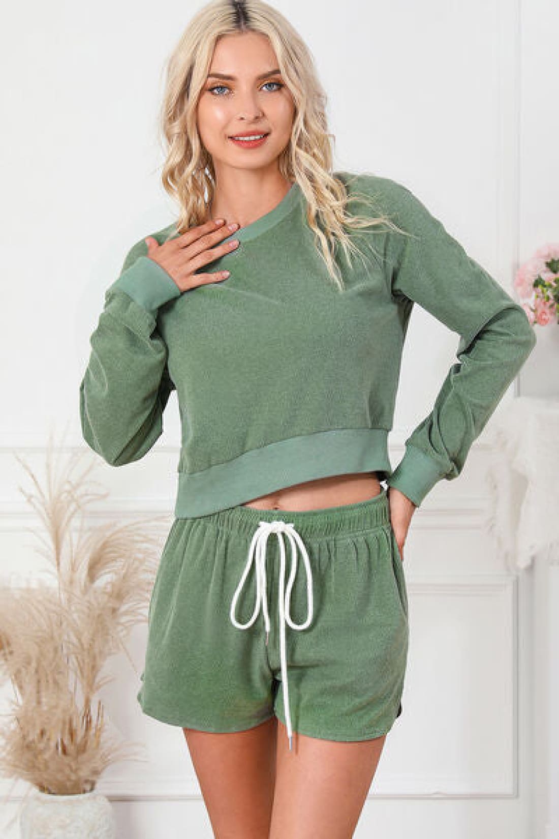 Long Sleeve Top and Drawstring Shorts Lounge Set | Lounge Sets