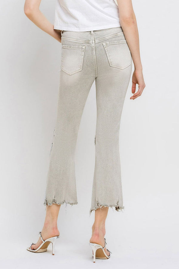 Lovervet Distressed Raw Hem Cropped Flare Jeans