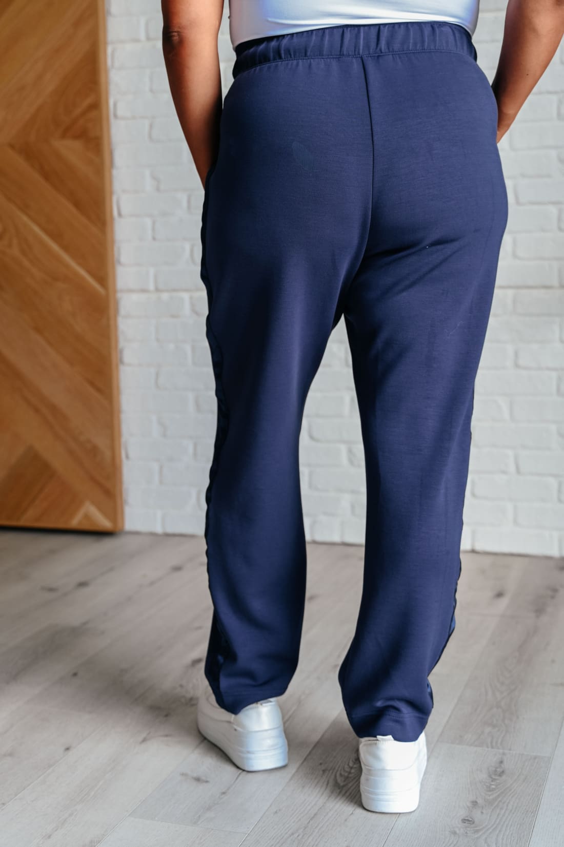 Lysa Satin Stripe Lounge Pants in Smoky Navy | Athleisure