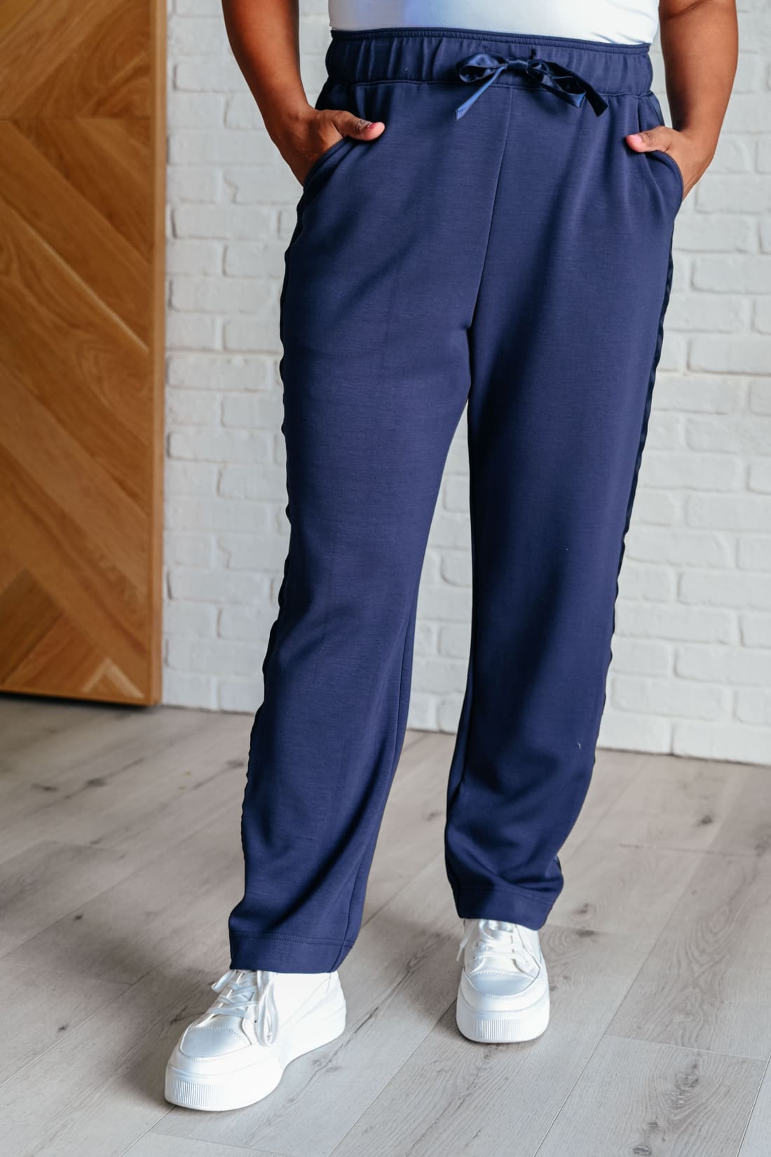 Lysa Satin Stripe Lounge Pants in Smoky Navy | Athleisure