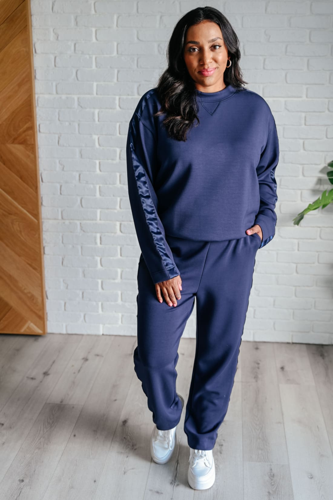 Lysa Satin Stripe Lounge Pants in Smoky Navy | Athleisure