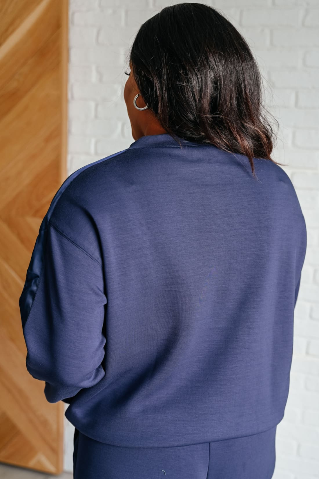 Lysa Satin Stripe Pullover in Smoky Navy | Long Sleeve Tops