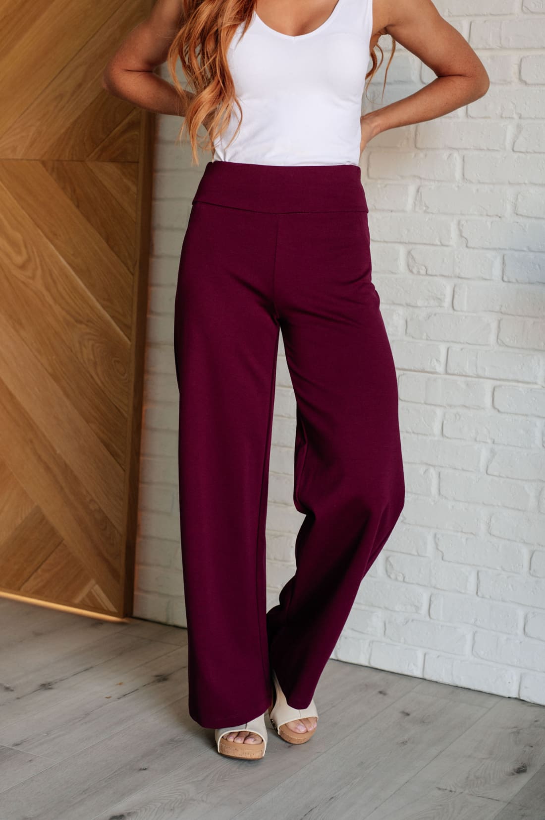 Magic Wide Leg Pants in Wine | Bottoms