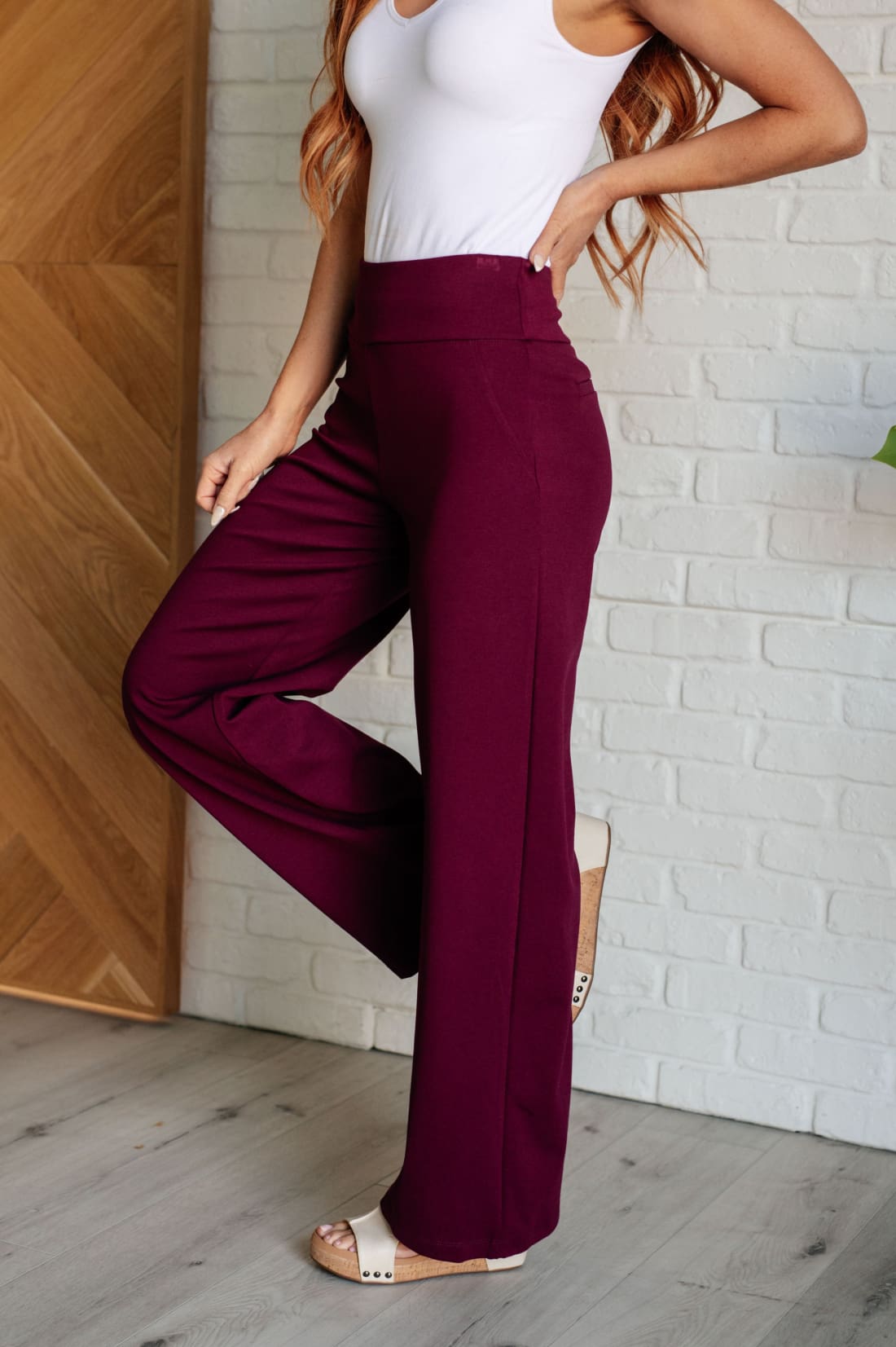 Magic Wide Leg Pants in Wine | Bottoms