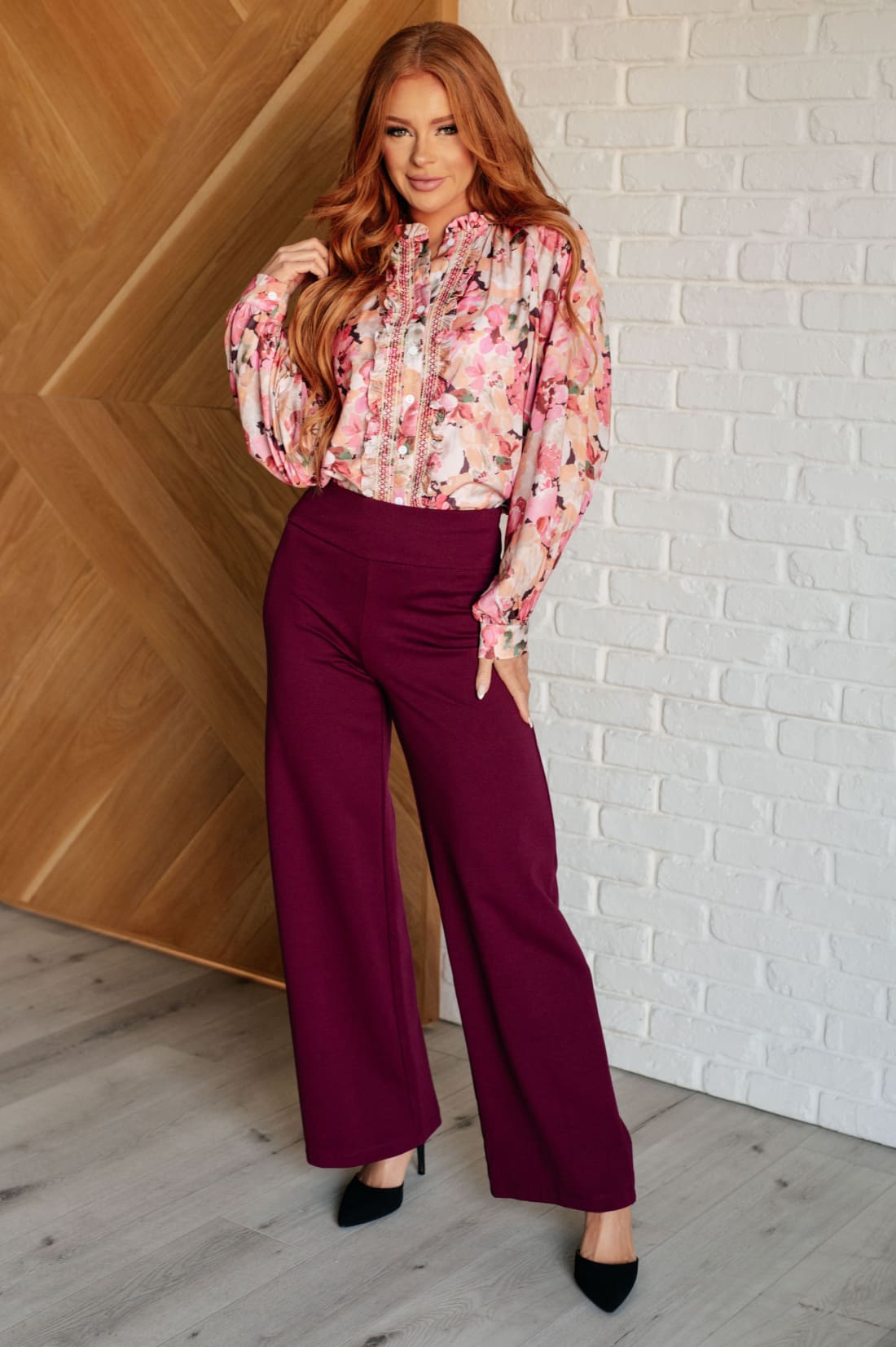 Magic Wide Leg Pants in Wine | Bottoms