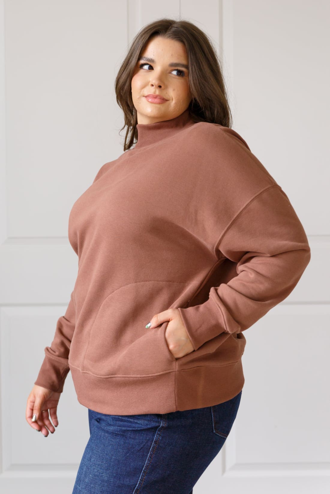 Make No Mistake Mock Neck Pullover in Cocoa | Sweatshirts & Hoodies