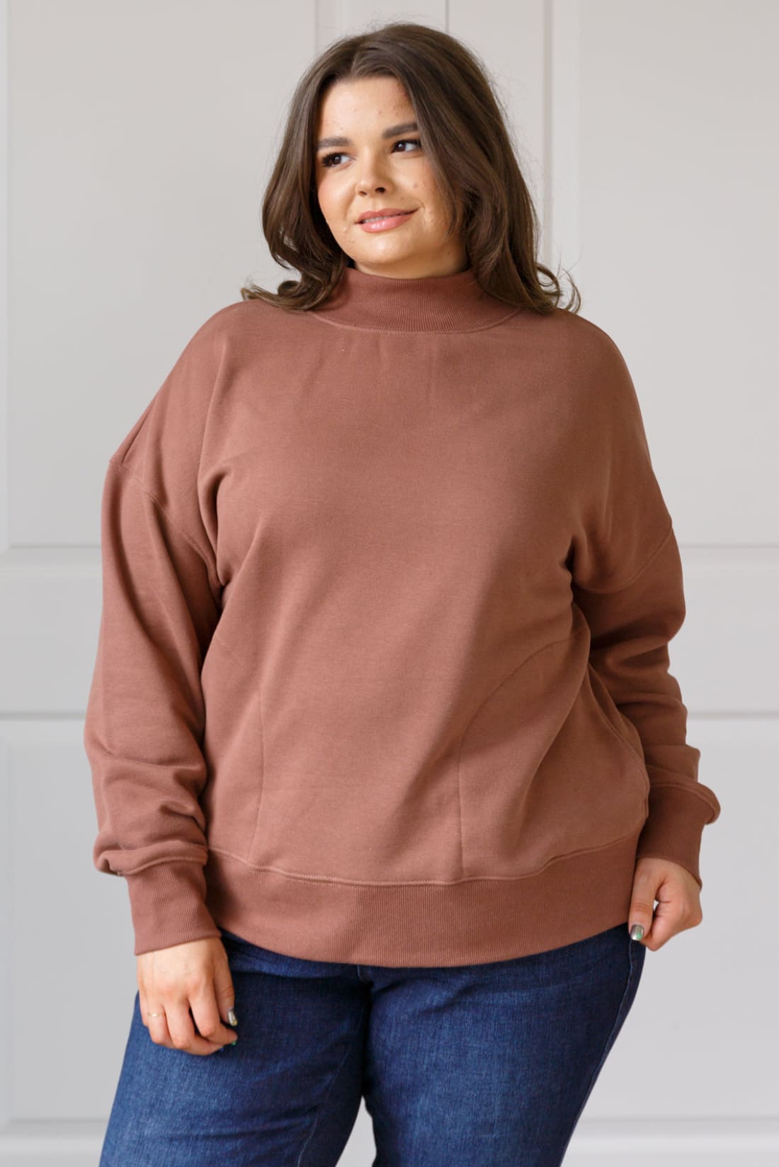 Make No Mistake Mock Neck Pullover in Cocoa | Sweatshirts & Hoodies