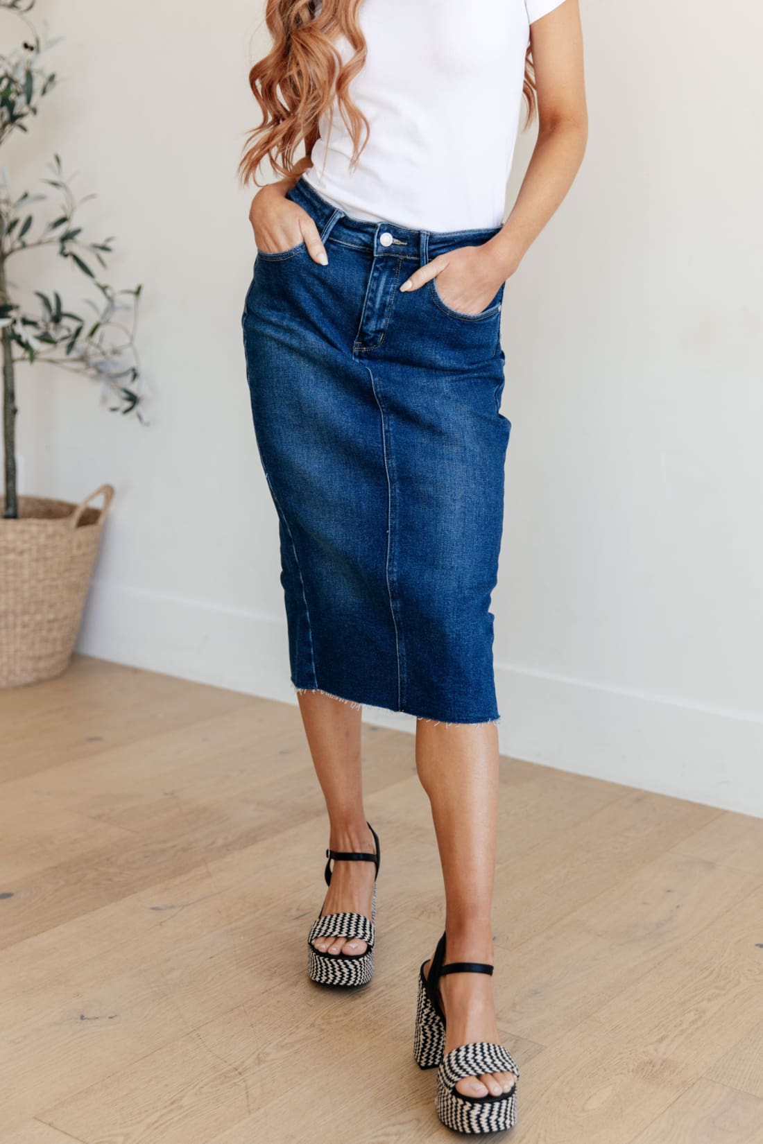 Marcy High Rise Denim Midi Skirt | Skirts