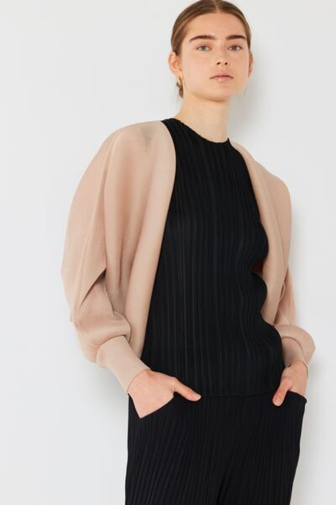 Marina West Swim Rib Pleated Puff Sleeve Bolero Cardigan | Sweaters & Cardigans