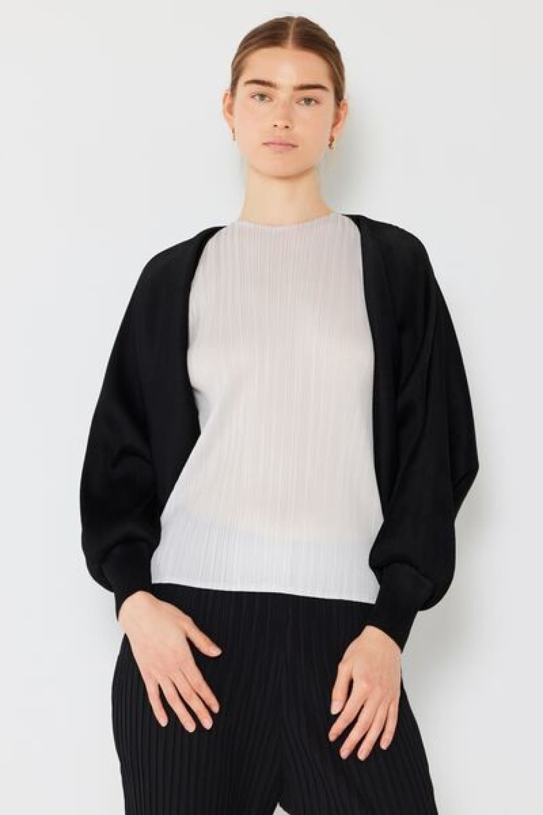 Marina West Swim Rib Pleated Puff Sleeve Bolero Cardigan | Sweaters & Cardigans