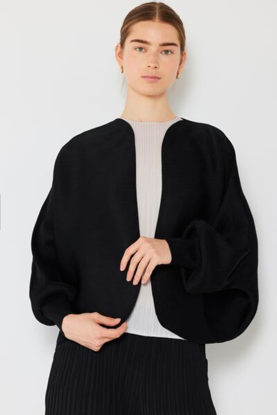 Marina West Swim Rib Pleated Puff Sleeve Bolero Cardigan | Sweaters & Cardigans