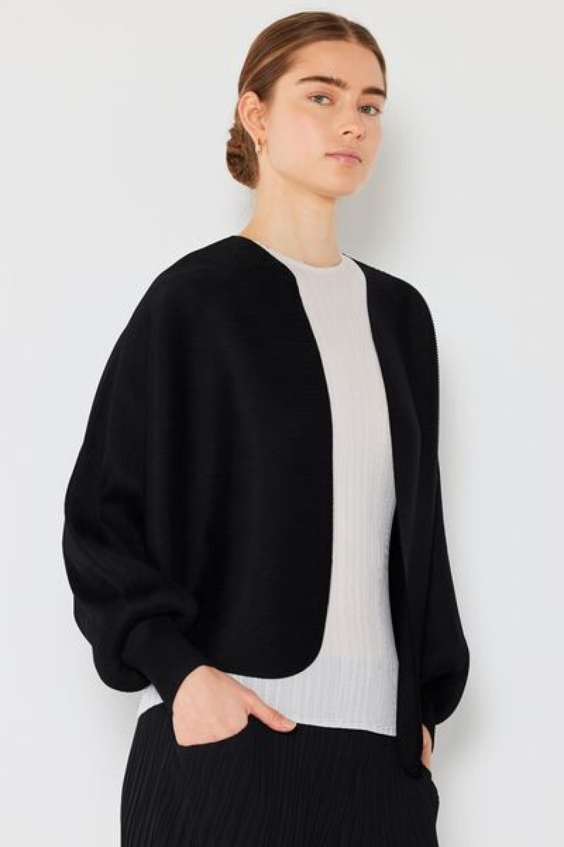 Marina West Swim Rib Pleated Puff Sleeve Bolero Cardigan | Sweaters & Cardigans