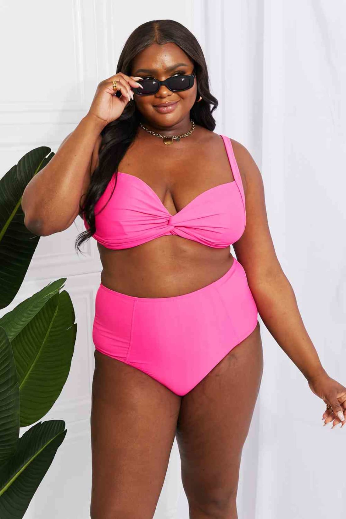 Marina West Swim Take A Dip Twist High-Rise Bikini in Pink | Bikinis