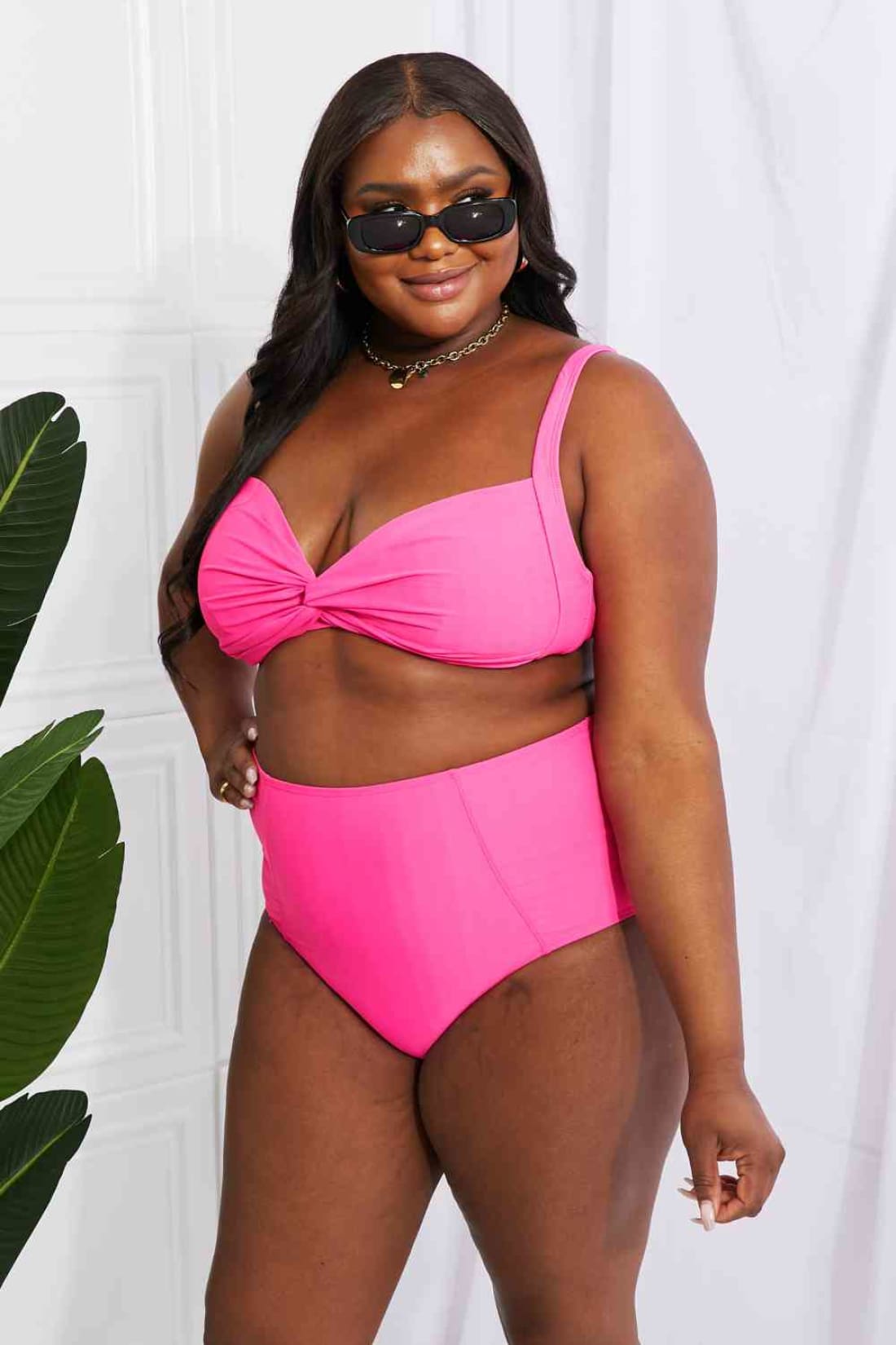 Marina West Swim Take A Dip Twist High-Rise Bikini in Pink | Bikinis