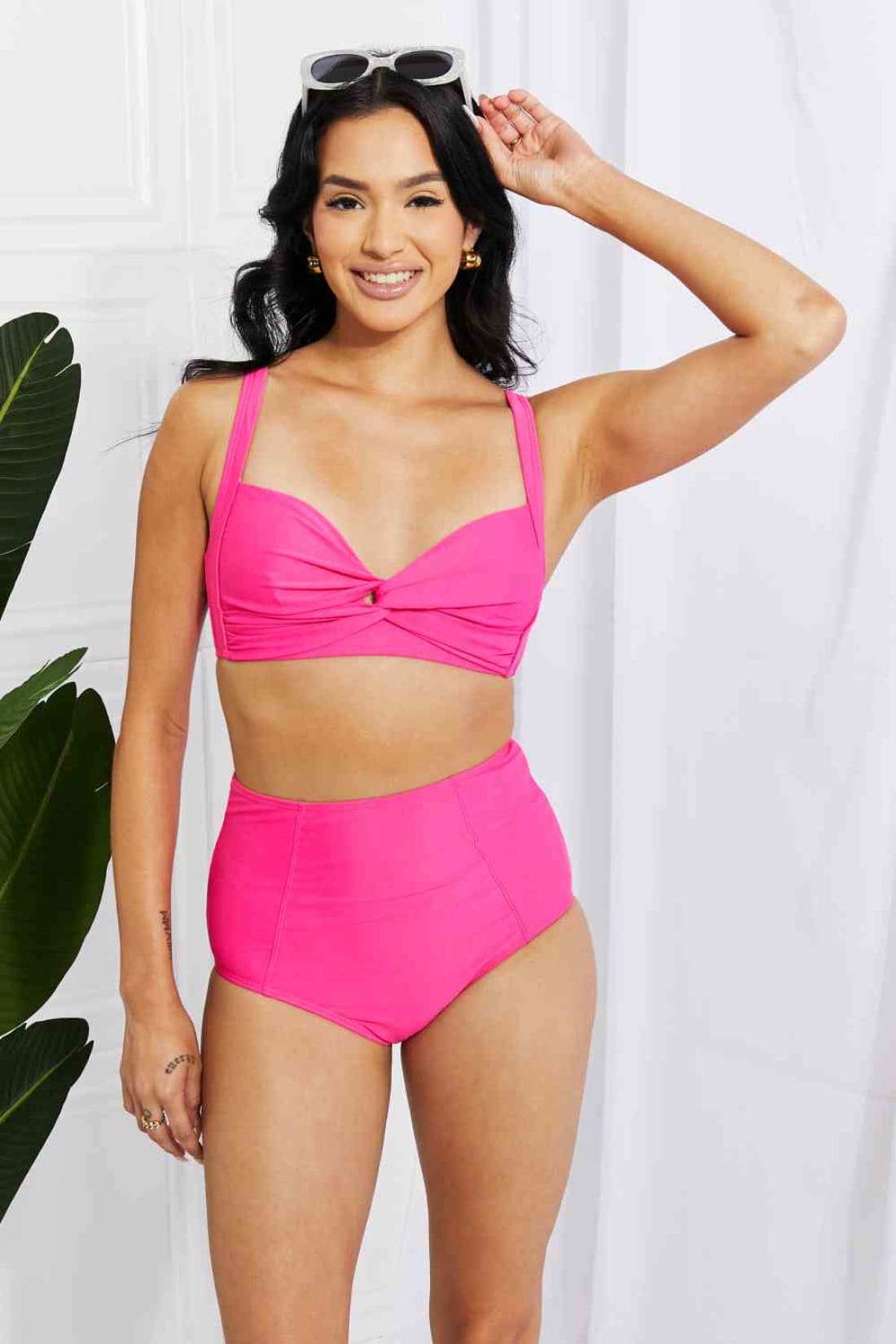 Marina West Swim Take A Dip Twist High-Rise Bikini in Pink | Bikinis