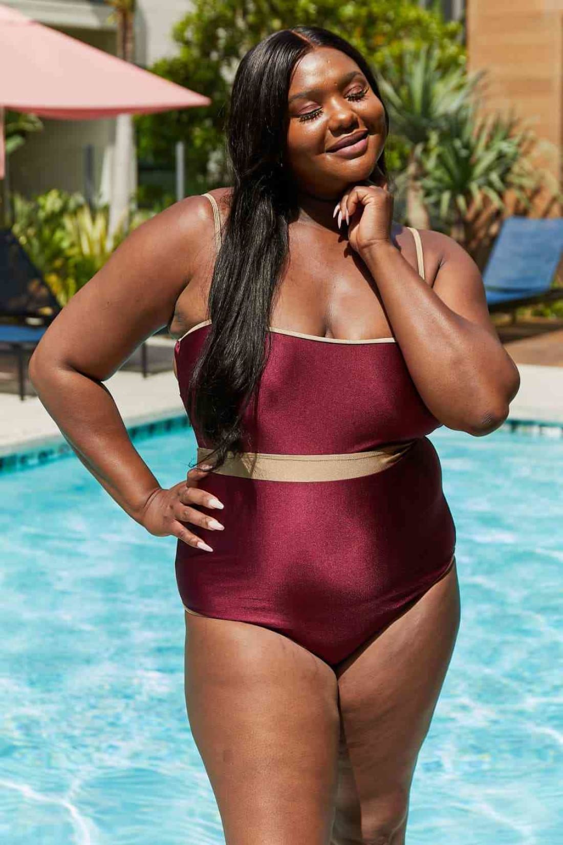 Marina West Swim Wave Break Contrast Trim One-Piece in Wine | One-Piece Swimsuit