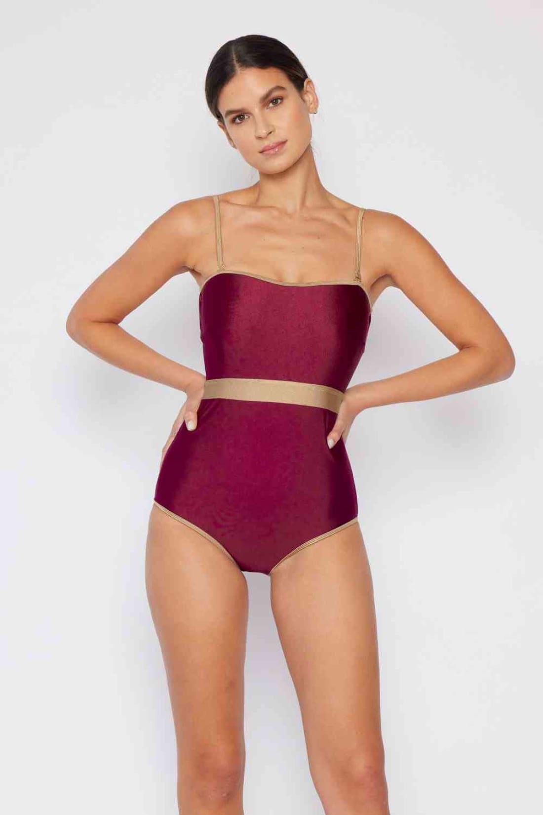 Marina West Swim Wave Break Contrast Trim One-Piece in Wine | One-Piece Swimsuit