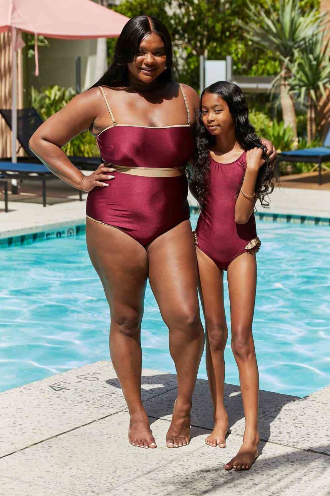 Marina West Swim Wave Break Contrast Trim One-Piece in Wine | One-Piece Swimsuit