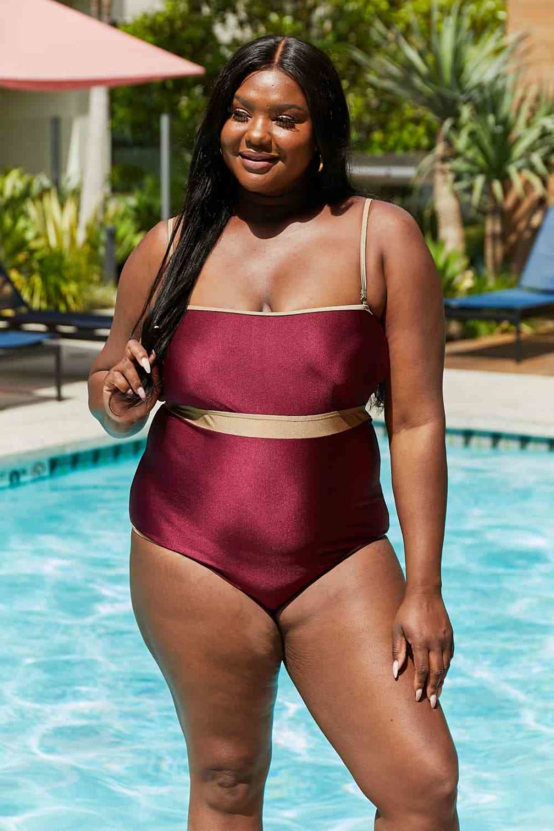 Marina West Swim Wave Break Contrast Trim One-Piece in Wine | One-Piece Swimsuit