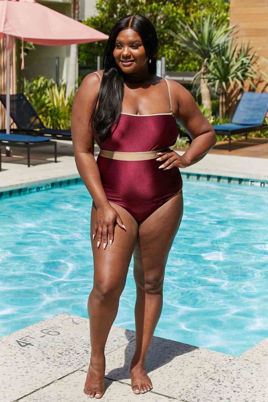 Marina West Swim Wave Break Contrast Trim One-Piece in Wine | One-Piece Swimsuit