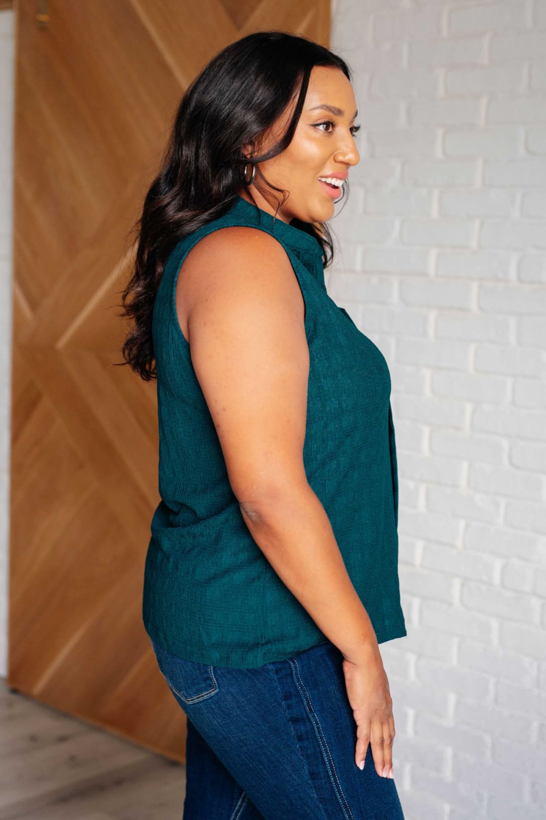 Matter of Fact Pleat Front Sleeveless Blouse in Sea Green | Blouses & Shirts