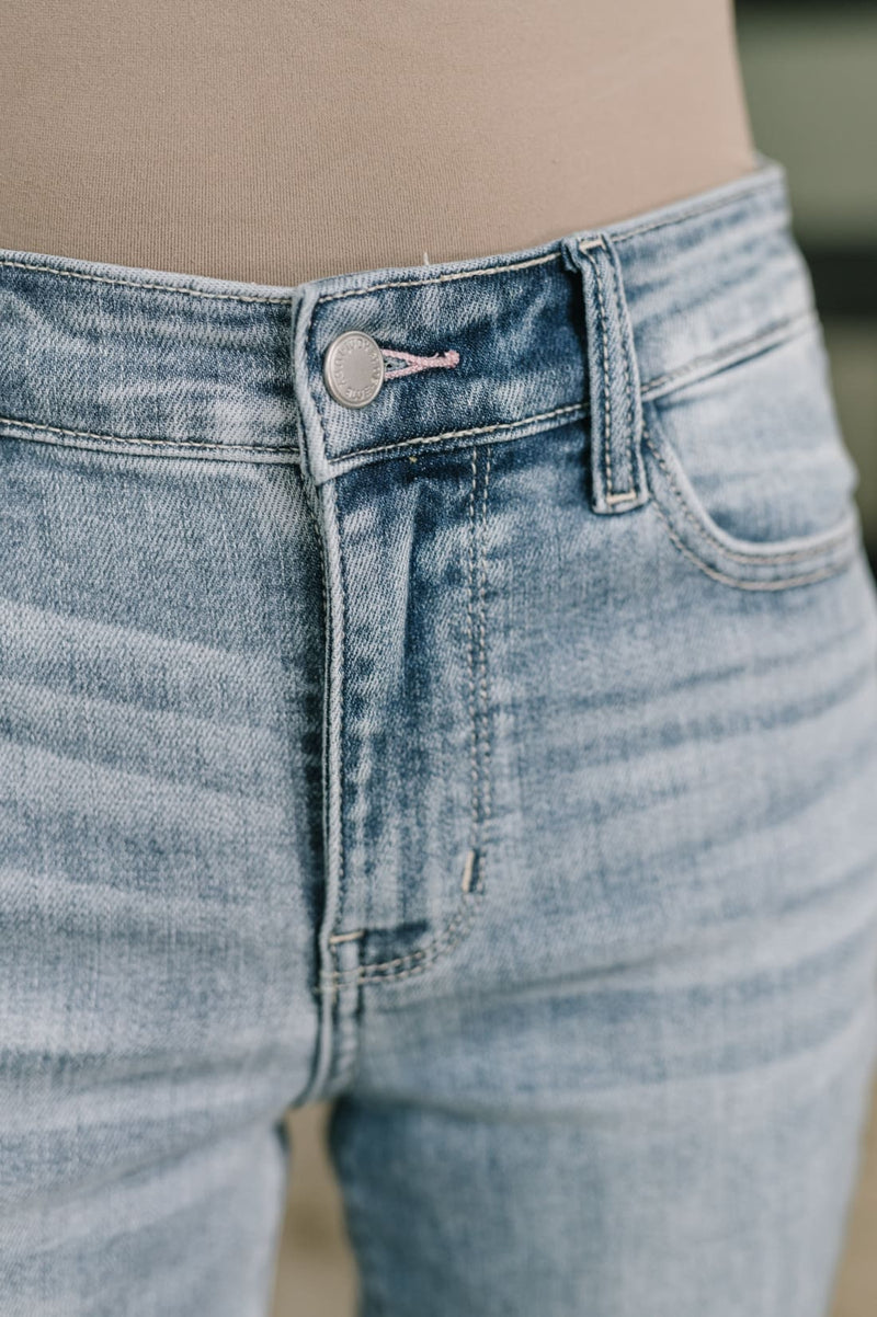Judy BLue Mckaylee Mid Rise Kick Flare Jeans with Frayed Hem