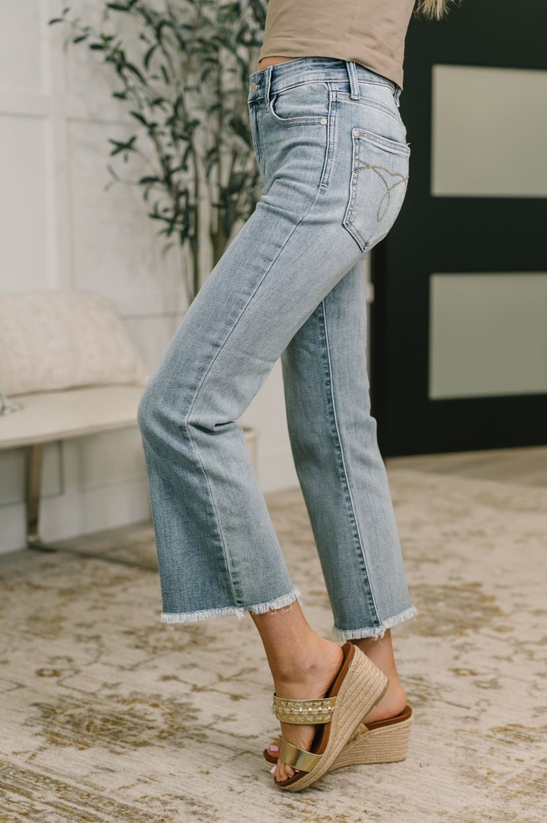 Judy BLue Mckaylee Mid Rise Kick Flare Jeans with Frayed Hem