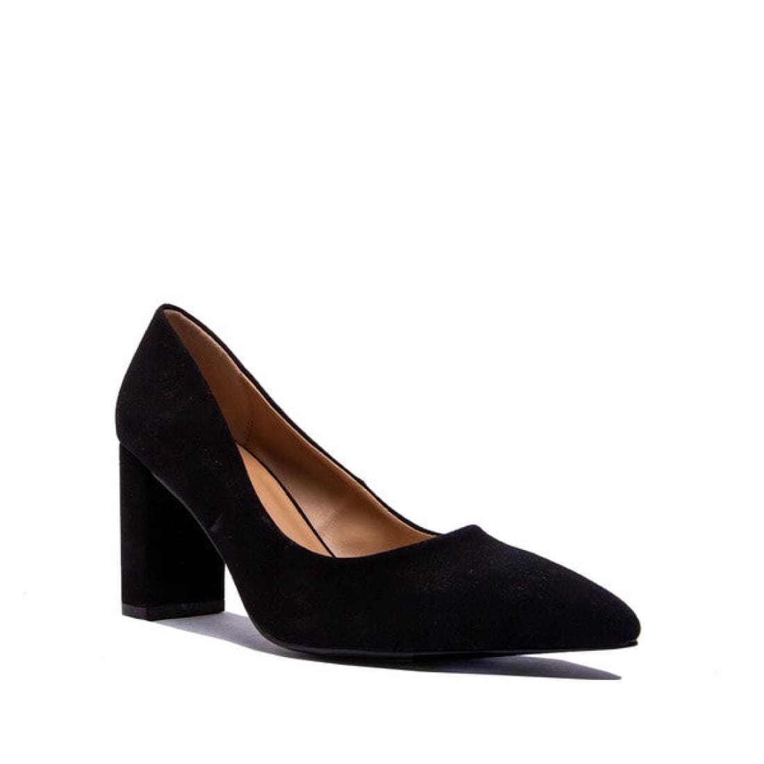 Mid heel pointy toe faux suede pumps