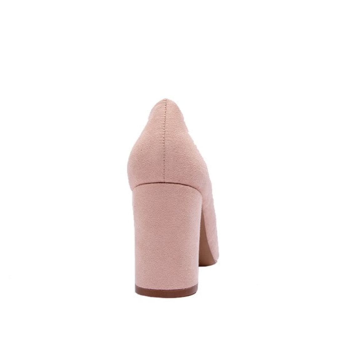 Mid heel pointy toe faux suede pumps