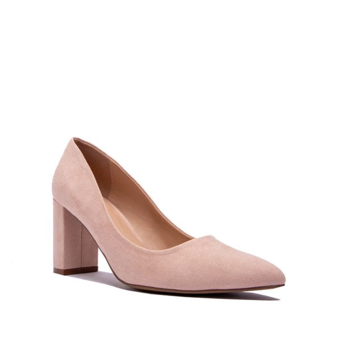 Mid heel pointy toe faux suede pumps