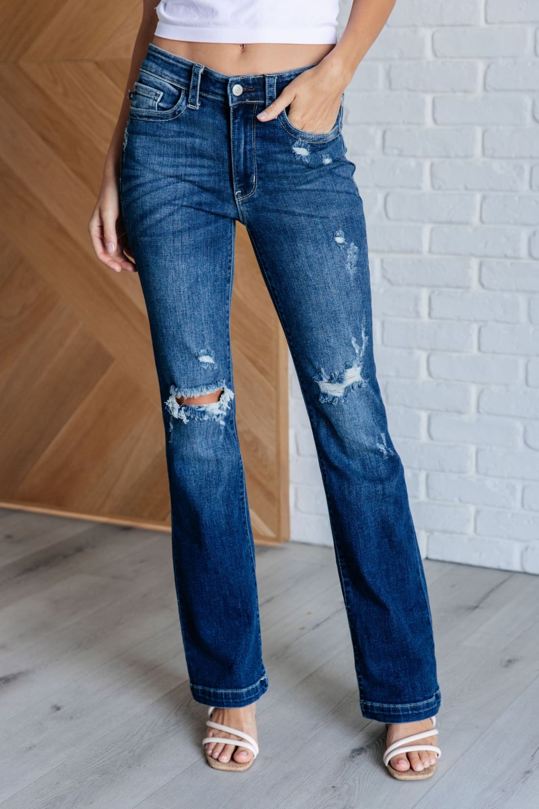 Mila Mid Rise Distressed Bootcut Jeans | Womens