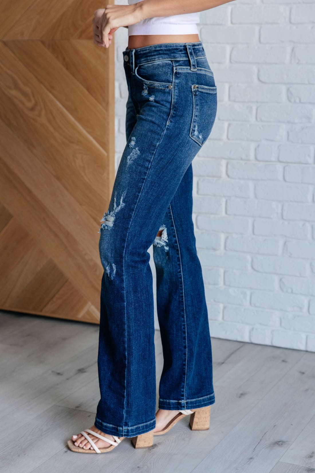 Mila Mid Rise Distressed Bootcut Jeans | Womens