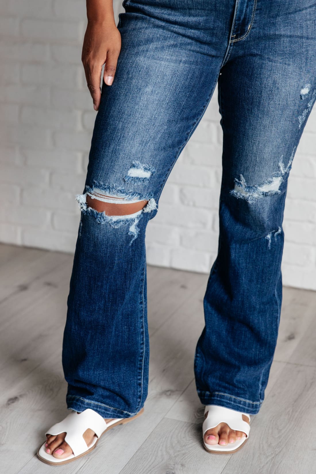 Mila Mid Rise Distressed Bootcut Jeans | Womens