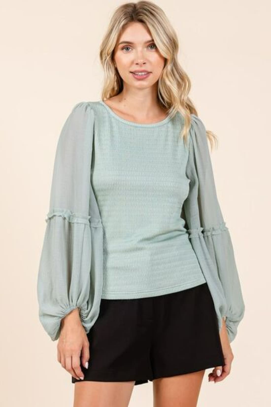 Mixed Media Knit + Chiffon Sleeve Top