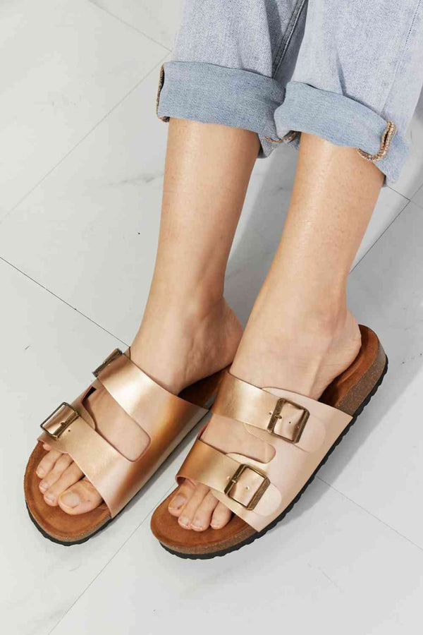 MMShoes Best Life Double-Banded Slide Sandal in Gold | sandals