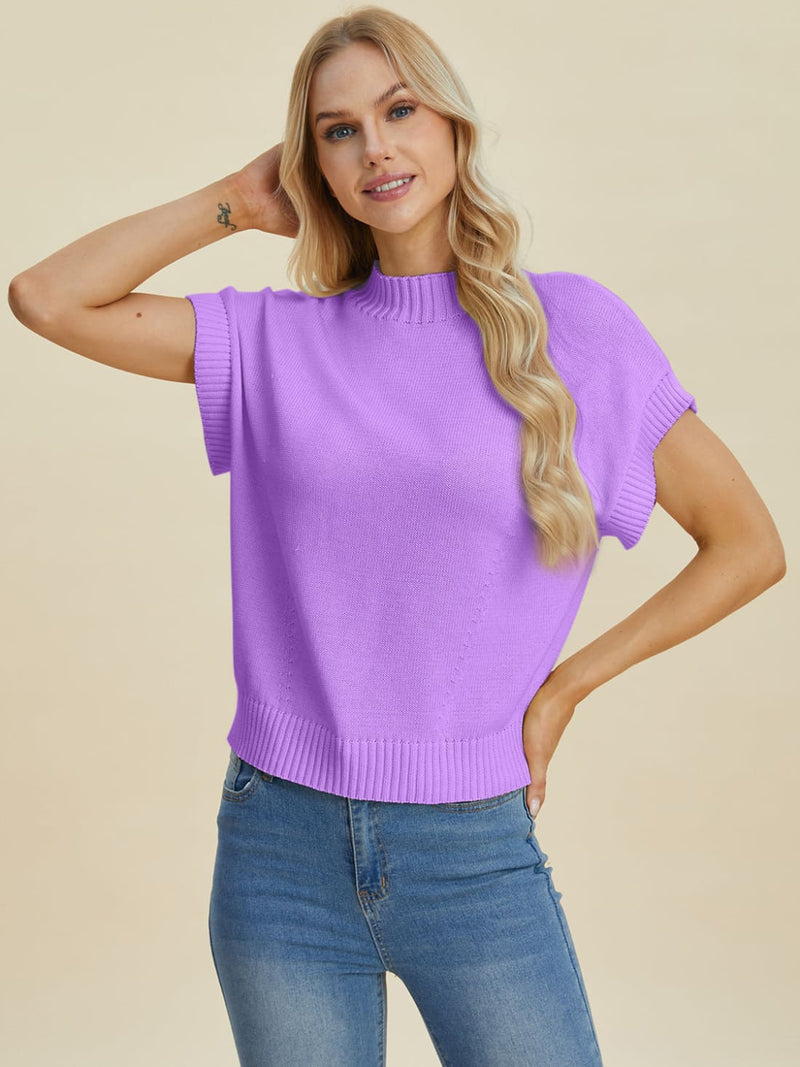Short Sleeve Sweater with Mock Neck