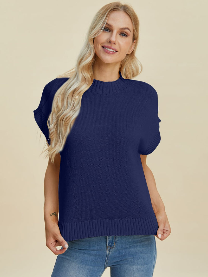 Short Sleeve Sweater with Mock Neck