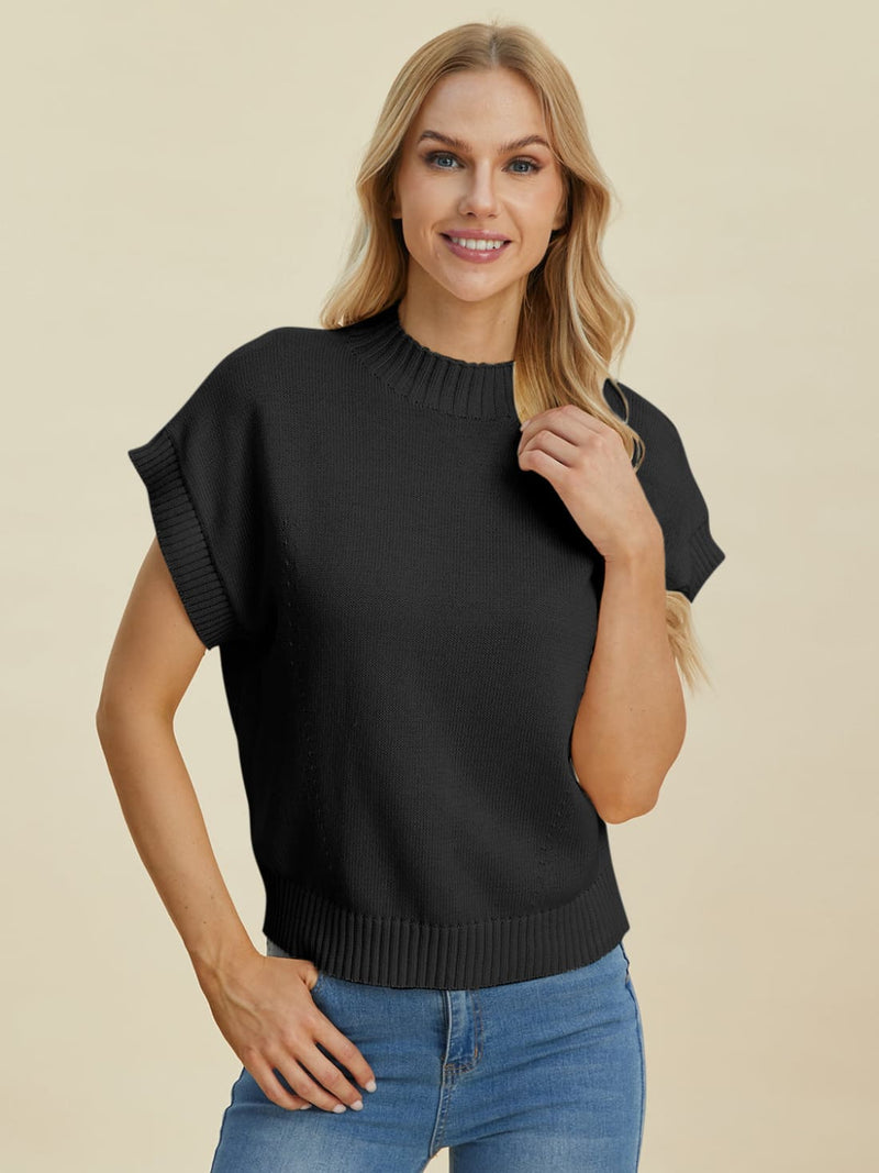 Short Sleeve Sweater with Mock Neck