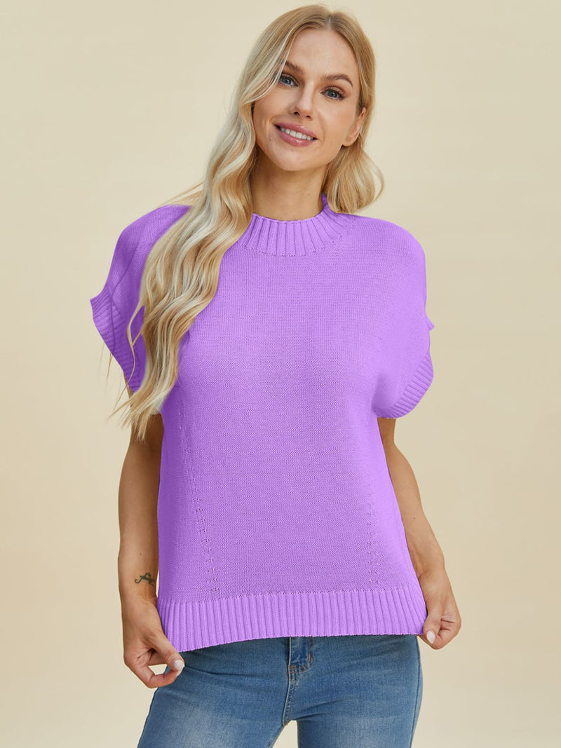 Short Sleeve Sweater with Mock Neck