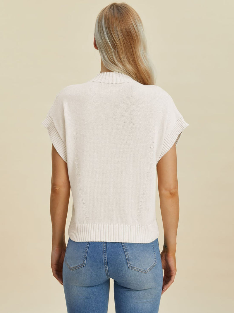 Short Sleeve Sweater with Mock Neck