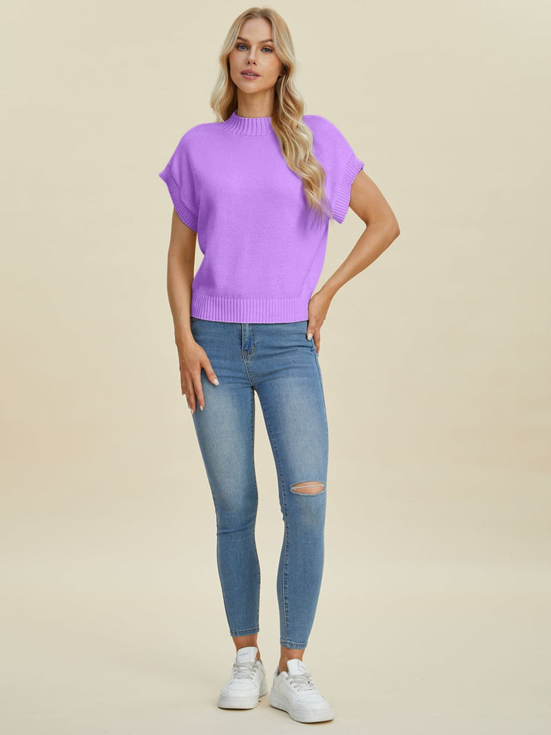 Short Sleeve Sweater with Mock Neck