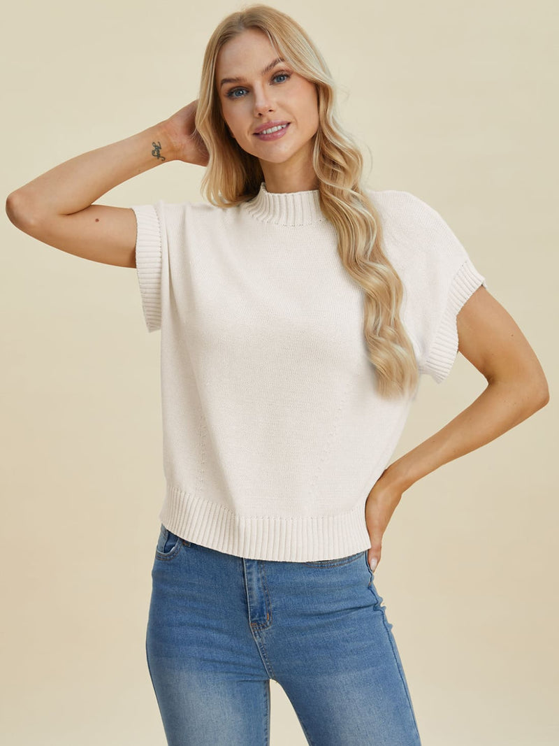 Short Sleeve Sweater with Mock Neck