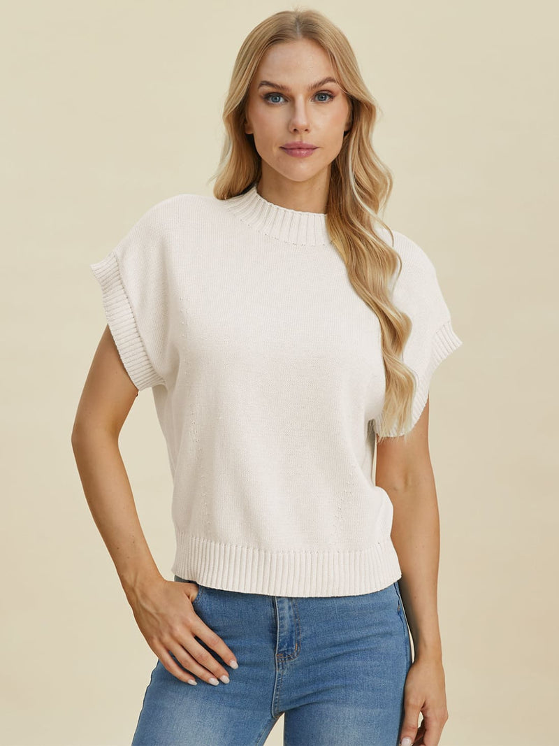 Short Sleeve Sweater with Mock Neck