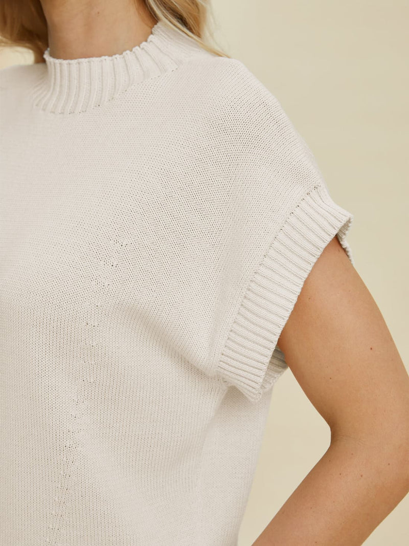 Short Sleeve Sweater with Mock Neck