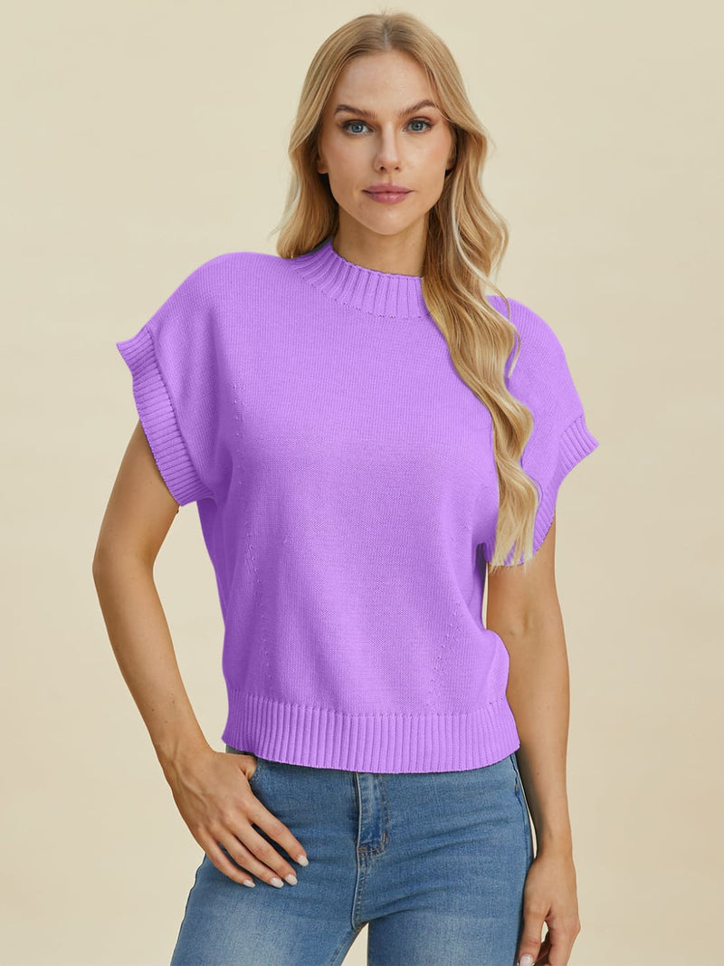 Short Sleeve Sweater with Mock Neck