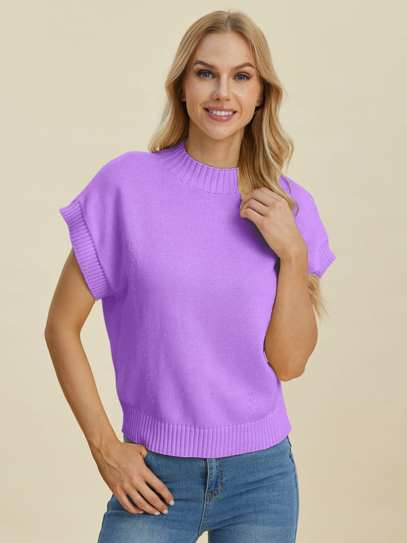 Short Sleeve Sweater with Mock Neck