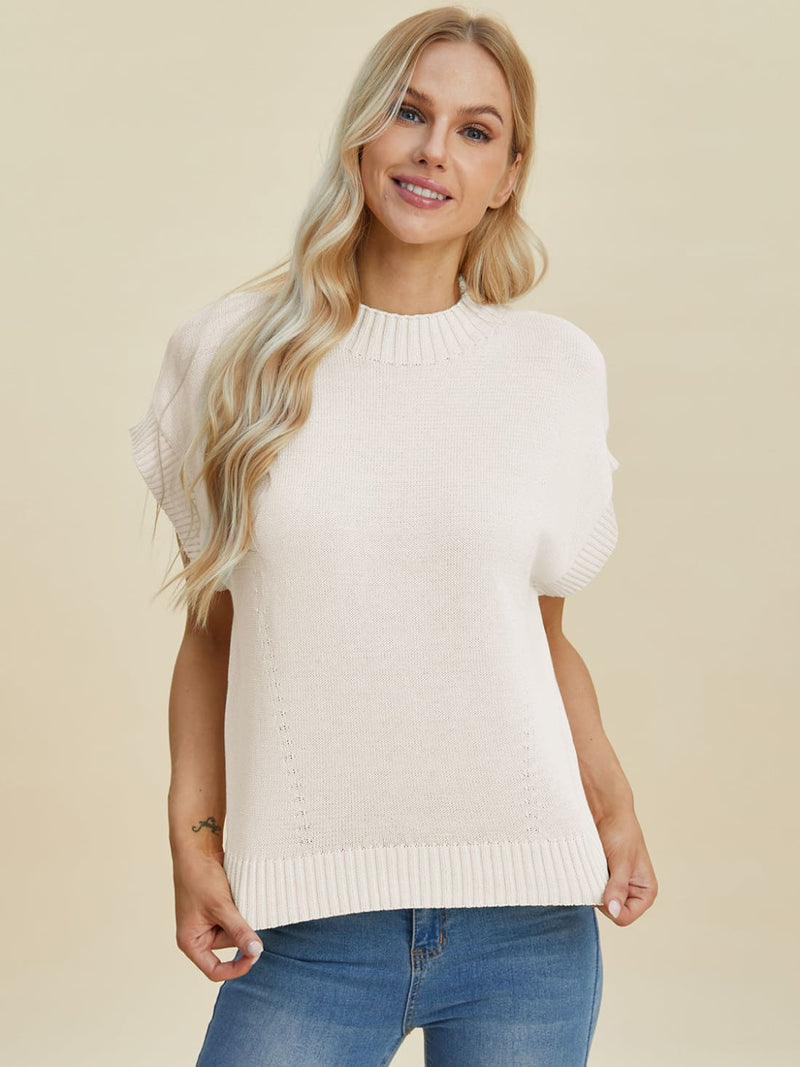 Short Sleeve Sweater with Mock Neck