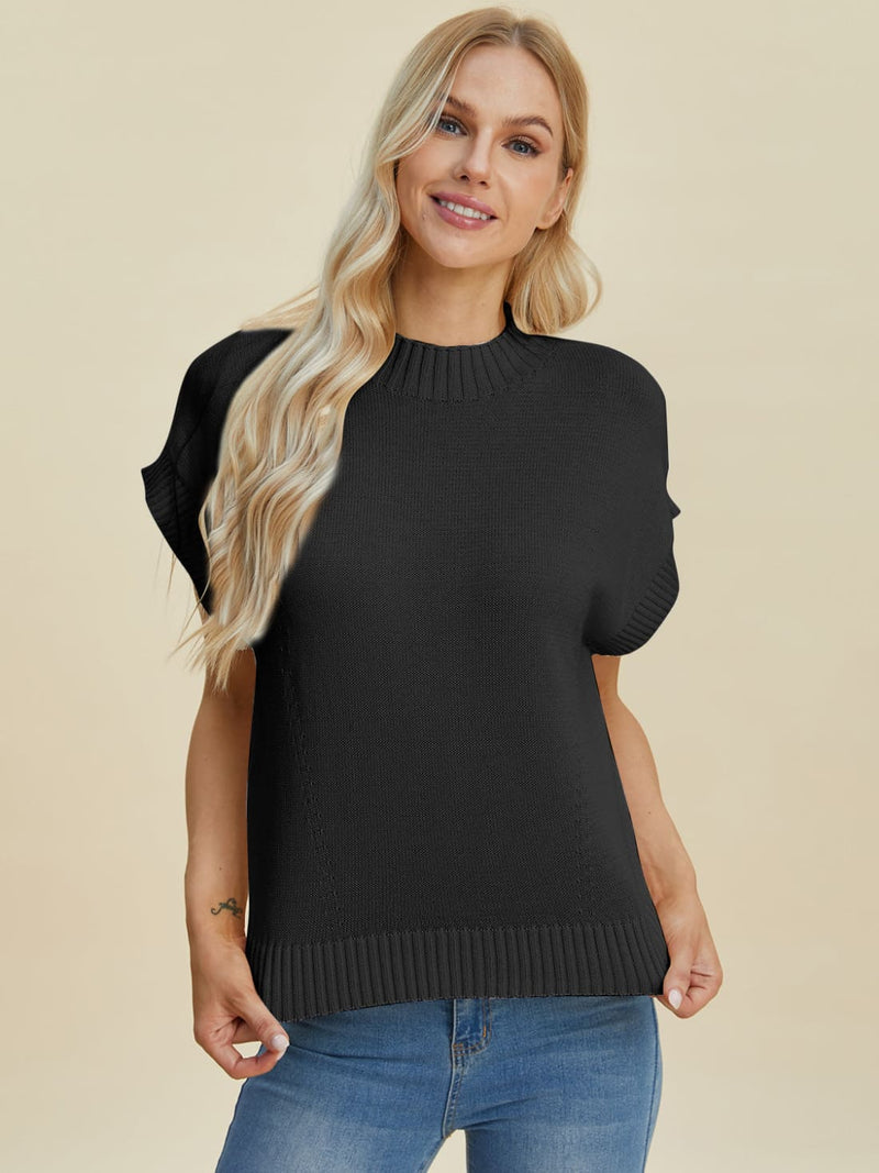 Short Sleeve Sweater with Mock Neck