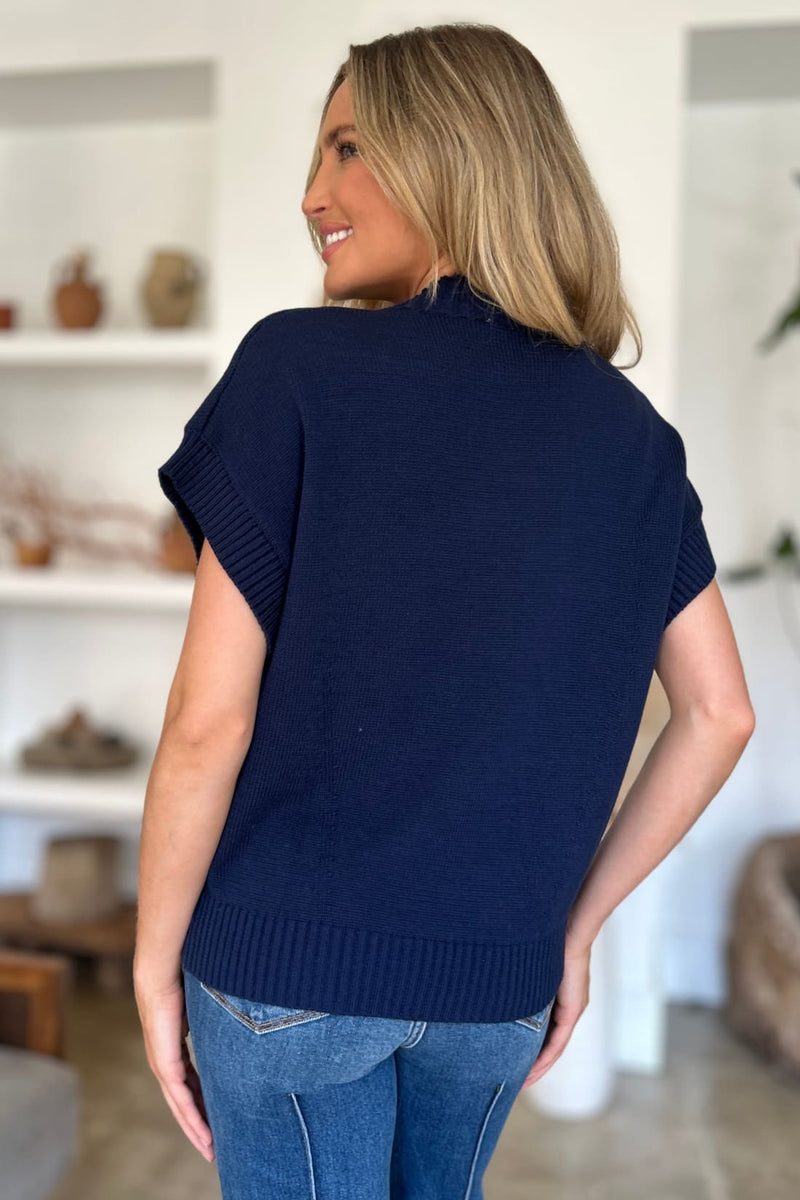 Short Sleeve Sweater with Mock Neck